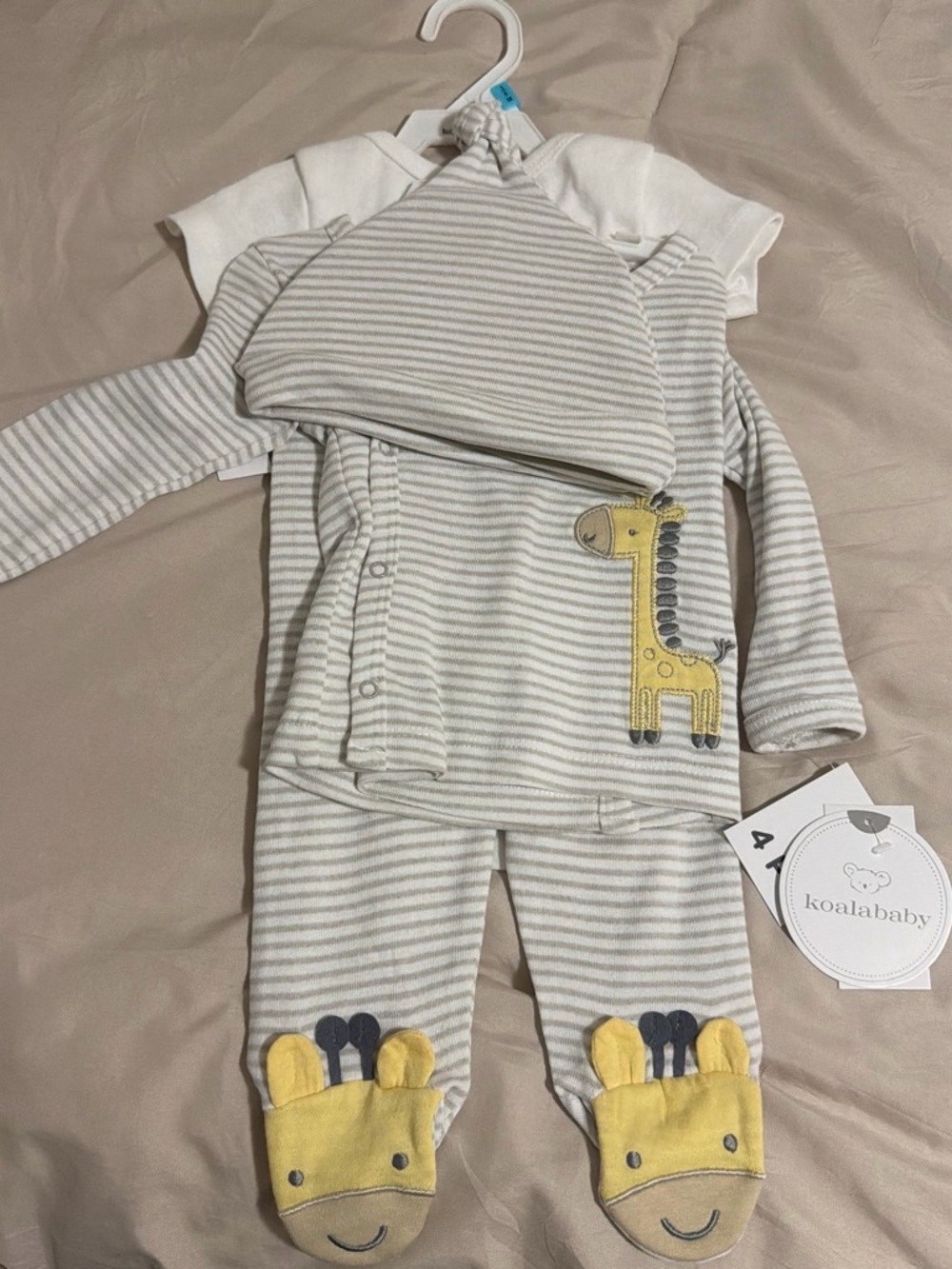 KoalaBaby Gray Stripe Giraffe Footed Pajama Set with Hat